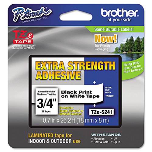 Brother Tzes241 Tze Extra-Strength Adhesive Laminated Labeling Tape, 3/4-Inch W, Black On White