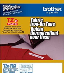 2/Pack Genuine Brother 1/2" (12mm) Navy Blue on White Iron on Fabric TZe P-Touch Tape for Brother PT-D400, PTD400 Label Maker