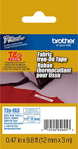 2/Pack Genuine Brother 1/2" (12mm) Navy Blue on White Iron on Fabric TZe P-Touch Tape for Brother PT-D400, PTD400 Label Maker