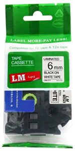 lm tapes – brother pt-1280 label printer 6mm black on white compatible tze p-touch tape (1/4″ 0.23 laminated) for brother model pt1280 label maker