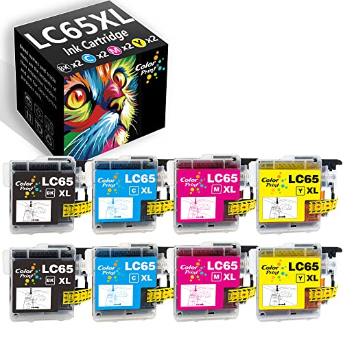 ColorPrint 8-Pack Compatible Ink Cartridge Replacement for Brother LC-65 LC65 Black LC 65 Used for MFC-J615W MFC-290C MFC-5490CN MFC-790CW MFC-J630W MFC-490CW MFC-5890CN MFC-5895CW Printer (2B2C2M2Y)