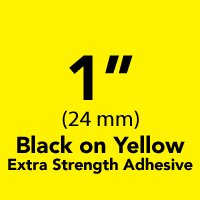 Brother 1" (24mm) Black Print on Yellow Extra Strength Adhesive P-Touch Tape for Brother PT-D600, PTD600 Label Maker
