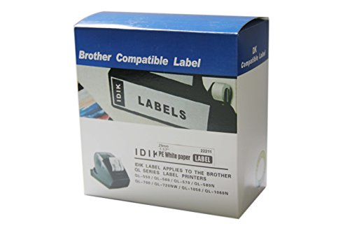 IDIK-22211 Replacement Labels Compatible with Brother DK-2211 Black on White Film Label 29mm x 15.5m/roll Packed in Individual Printed Retail Box with Permanent Cartridge