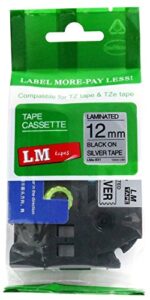 lm tapes – brother pt-1180 1/2″ (12mm 0.47 laminated) black on silver compatible tze p-touch tape for brother model pt1180 label maker with free tape guide included
