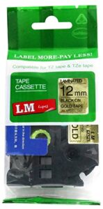 lm tapes – brother pt-1180 1/2″ (12mm 0.47 laminated) black on gold compatible tze p-touch tape for brother model pt1180 label maker with free tape guide included
