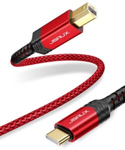 jsaux usb b to usb c printer cable 10ft, usb c to usb b printer cable nylon braided, usb c midi cable compatible for macbook pro, hp, epson, canon, brother, lexmark, xerox printers and scanner-red