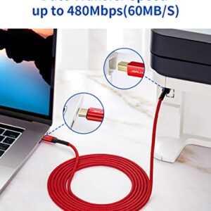 JSAUX USB B to USB C Printer Cable 10ft, USB C to USB B Printer Cable Nylon Braided, USB C MIDI Cable Compatible for MacBook Pro, HP, Epson, Canon, Brother, Lexmark, Xerox Printers and Scanner-Red