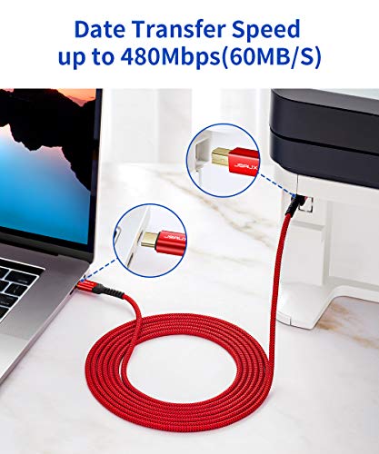 JSAUX USB B to USB C Printer Cable 10ft, USB C to USB B Printer Cable Nylon Braided, USB C MIDI Cable Compatible for MacBook Pro, HP, Epson, Canon, Brother, Lexmark, Xerox Printers and Scanner-Red