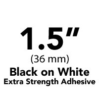 Brother 1-1/2" (36mm) Black Print on White Extra Strength Adhesive P-Touch Tape for Brother PT-9600, PT9600 Label Maker