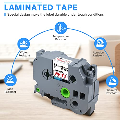 Unismar Compatible Label Tape Replace for Brother TZe-252 TZ252 Red on White 24mm 1 Inch Laminated Tape for PT-D600 PT-P700 PT-2430PC PT-D600VP PT-D800W PT-P900W PT-P950NW Label Maker, 1" x 26.2', 2Pk
