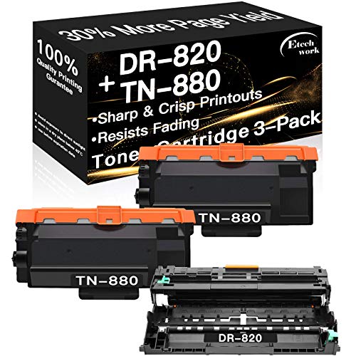 Etechwork Compatible Toner Cartridges & Drum Unit Replacement for Brother DR820 DR-820 TN880 TN-880 use with Brother HL-L6200DW MFC-L6700DW MFC-L6800DW MFC-L6900DW Printer (1x Drum + 2x Toner, 3-Pack)