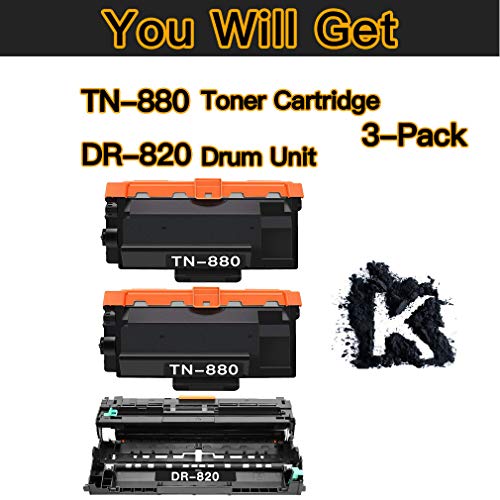Etechwork Compatible Toner Cartridges & Drum Unit Replacement for Brother DR820 DR-820 TN880 TN-880 use with Brother HL-L6200DW MFC-L6700DW MFC-L6800DW MFC-L6900DW Printer (1x Drum + 2x Toner, 3-Pack)
