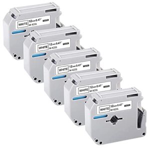 5 pack compatible label tape replacement for brother p-touch m-231 m tape,compatible with brother label makers pt-65 pt-90 pt-m95 pt-70bm pt-45, 12mm 0.47inch