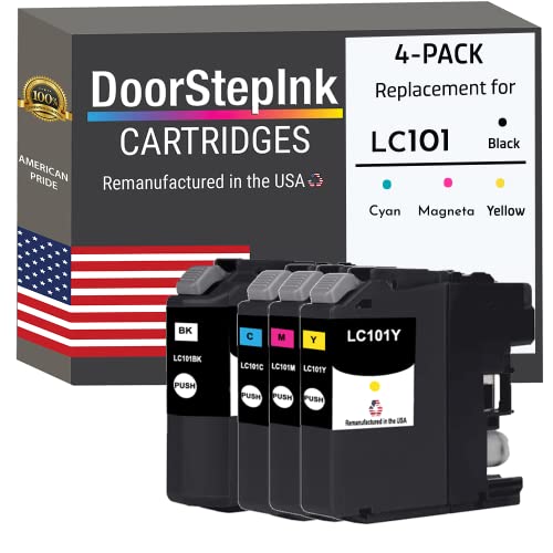 DoorStepInk Remanufactured in The USA Ink Cartridge Replacements for Brother LC101 Black Cyan Magenta Yellow for Printers DCP-J152W MFC-J245 MFC-J285DW MFC-J450DW MFC-J470DW MFC-J475DW MFC-J650DW