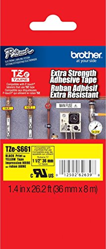 Brother 1-1/2" (36mm) Black Print on Yellow Extra Strength Adhesive P-touch Tape for Brother PT-3600, PT3600 Label Maker