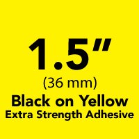 Brother 1-1/2" (36mm) Black Print on Yellow Extra Strength Adhesive P-touch Tape for Brother PT-3600, PT3600 Label Maker