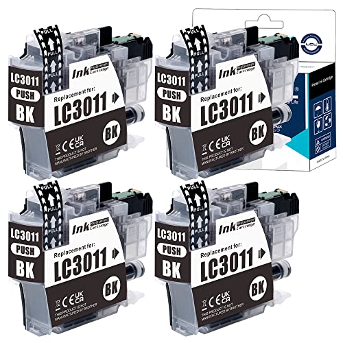 LCL Compatible Ink Cartridge Replacement for Brother LC-3011 LC3011 LC-3011BK LC3011BK MFC-J491DW MFC-J497DW MFC-J690DW MFC-J895DW (Black 4-Pack)