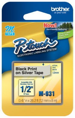 1/2" (12mm) Black on Silver P-Touch M Tape for Brother Home & Hobby, Home and Hobby Label Maker