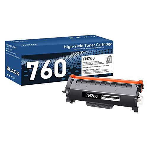 TN760 High Yield Black Toner Cartridge, TN-760 Toner, Page Yield Up to 4,000 Pages, 1 Pack, Replacement for Brother MFC-L2710DW MFC-L2750DW HL-L2370DW HL-L2395DW HL-L2350DW DCP-L2550DW Printer Toner