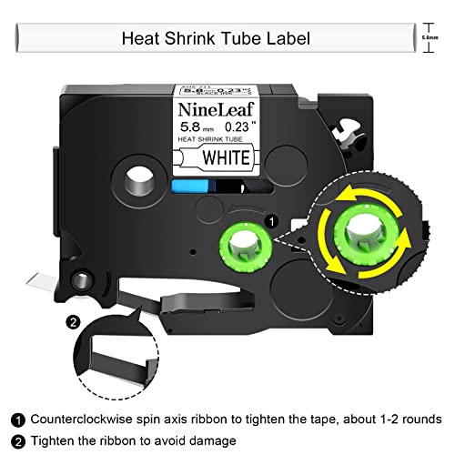 NineLeaf Black on White Heat Shrink Tubes Label Tape Compatible for Brother HSe-211 HSe211 HS211 HS-211 for P-Touch PT-7600 PT-D800W PT-H500 Label Maker - 5.8mm (0.23inch) x 1.5m (4.92ft)