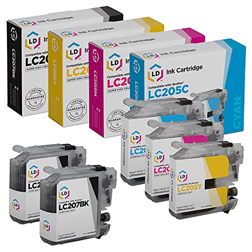 LD Compatible Ink Cartridge Replacements for Brother LC207 & LC205 Super High Yield (2 Black, 1 Cyan, 1 Magenta, 1 Yellow, 5-Pack)