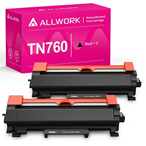 ALLWORK 2PK Compatible TN-760 Toner Cartridge Replacement for Brother TN760 TN730 TN770 Toner for Brother HL-L2350DW HL-L2370DW HL-L2390DW HL-L2395DW MFC-L2690DW MFC-L2710DW MFC-L2717DW MFC-L2750DW