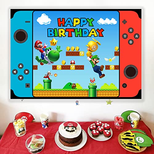 7x5 FT Super Bros Mario Birthday Party Background Decoration,Mario Video Game Photography Vinyl Photo Background