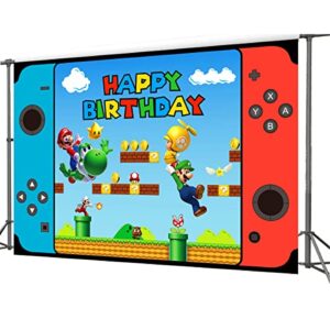 7x5 FT Super Bros Mario Birthday Party Background Decoration,Mario Video Game Photography Vinyl Photo Background