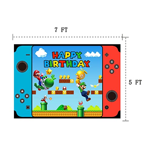 7x5 FT Super Bros Mario Birthday Party Background Decoration,Mario Video Game Photography Vinyl Photo Background