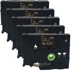 neouza 5pk compatible for brother p-touch laminated tze tz label tape cartridge 9mm x 8m (tze-324 glod on black)