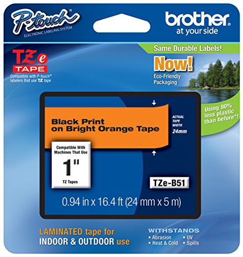 Genuine Brother 1" (24mm) Black on Bright Orange TZe P-touch Tape for Brother PT-2400, PT2400 Label Maker