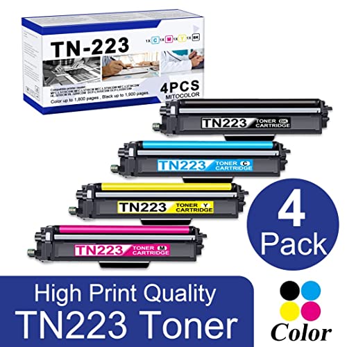 MITOCOLOR TN223BK TN223C TN223M TN223Y High Yield Toner Cartridge - Compatible 4 Pack (1BK+1C+1M+1Y) TN223 TN-223 Toner Replacement for Brother MFC-L3770CDW L3750CDW HL-3210CW DCP-L3510CDW Printer