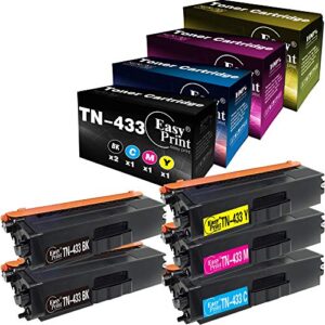 (5-pack, 2x bk/c/m/y) compatible tn-433bk tn-433c tn-433m tn-433y toner cartridge tn-433 for brother hl8260cdn l8360cdw tl9310cdw mfc-l8690cdw l8610cdw printer, sold by easyprint