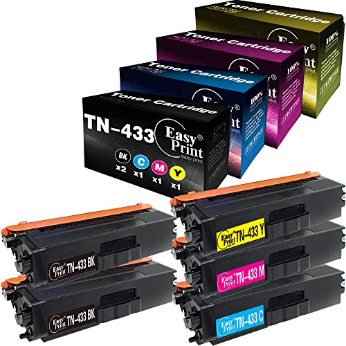 (5-Pack, 2X BK/C/M/Y) Compatible TN-433BK TN-433C TN-433M TN-433Y Toner Cartridge TN-433 for Brother HL8260CDN L8360CDW TL9310CDW MFC-L8690CDW L8610CDW Printer, Sold by EasyPrint