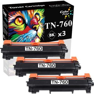 3-pack colorprint compatible tn760 toner cartridge replacement for brother tn-760 tn-730 tn730 work with hl-l2350dw hl-l2395dw hl-l2390dw hl-l2370dw mfc-l2750dw dcp-l2550dw laser printer (black)