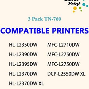 3-Pack ColorPrint Compatible TN760 Toner Cartridge Replacement for Brother TN-760 TN-730 TN730 Work with HL-L2350DW HL-L2395DW HL-L2390DW HL-L2370DW MFC-L2750DW DCP-L2550DW Laser Printer (Black)