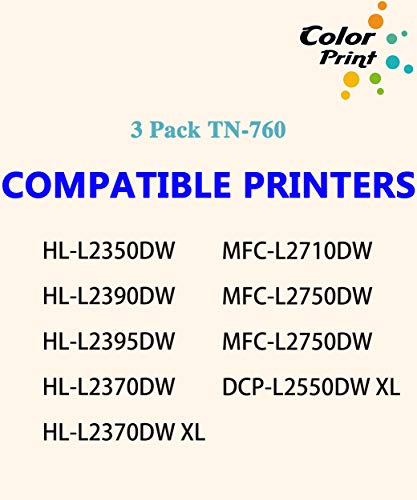 3-Pack ColorPrint Compatible TN760 Toner Cartridge Replacement for Brother TN-760 TN-730 TN730 Work with HL-L2350DW HL-L2395DW HL-L2390DW HL-L2370DW MFC-L2750DW DCP-L2550DW Laser Printer (Black)