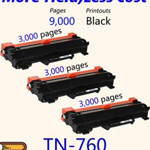 3-Pack ColorPrint Compatible TN760 Toner Cartridge Replacement for Brother TN-760 TN-730 TN730 Work with HL-L2350DW HL-L2395DW HL-L2390DW HL-L2370DW MFC-L2750DW DCP-L2550DW Laser Printer (Black)
