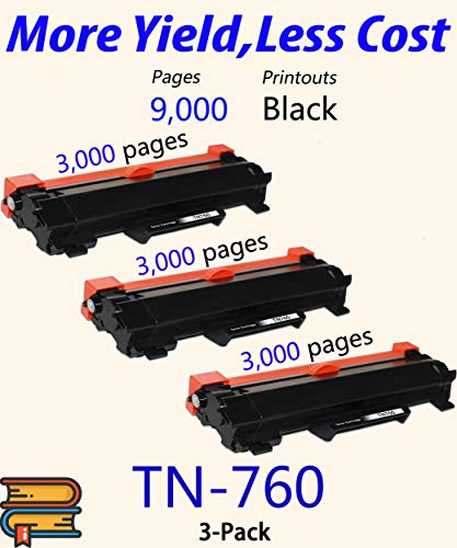 3-Pack ColorPrint Compatible TN760 Toner Cartridge Replacement for Brother TN-760 TN-730 TN730 Work with HL-L2350DW HL-L2395DW HL-L2390DW HL-L2370DW MFC-L2750DW DCP-L2550DW Laser Printer (Black)