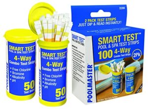 poolmaster 22200 smart 4-way swimming pool and spa water chemistry test strips, 100 count, 2 pack, made in the usa, yellow