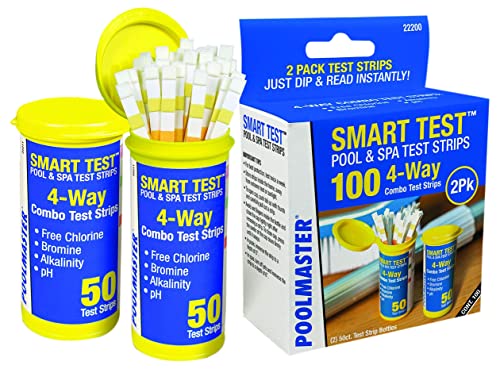 Poolmaster 22200 Smart 4-Way Swimming Pool and Spa Water Chemistry Test Strips, 100 Count, 2 Pack, Made in The USA, Yellow