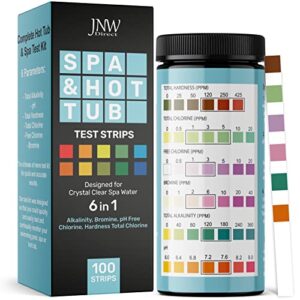 Hot Tub Test Strips - 6in1 Quick & Accurate Spa Test Strips for Hot Tubs - 100 Water Test Strips, Hot Tub Water Test Kit with E-Book - Test Chlorine, Bromine, pH, Hardness, Alkalinity - JNW Direct