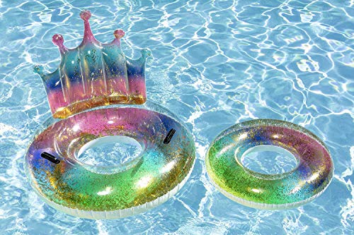 Poolmaster Swimming Pool Float Rainbow Glitter Tiara Tube, Multi Large