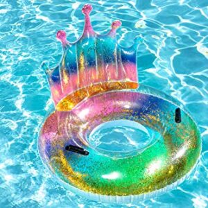 Poolmaster Swimming Pool Float Rainbow Glitter Tiara Tube, Multi Large