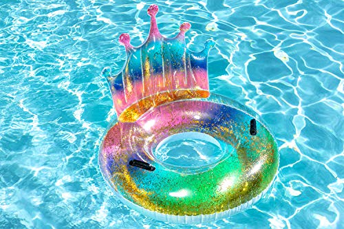 Poolmaster Swimming Pool Float Rainbow Glitter Tiara Tube, Multi Large