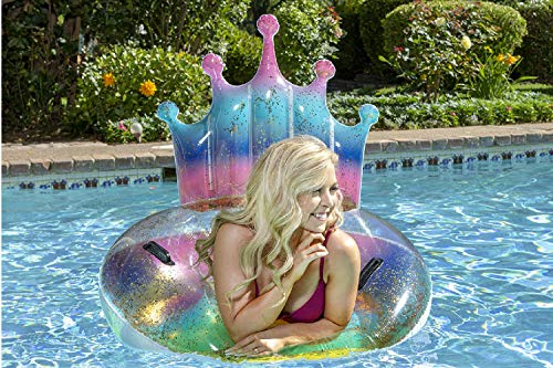 Poolmaster Swimming Pool Float Rainbow Glitter Tiara Tube, Multi Large