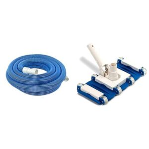 poolmaster 33430 heavy duty in-ground pool vacuum hose with swivel cuff, 1-1/2-inch by 30-feet,neutral & swimline weighted flex vacuum head, blue