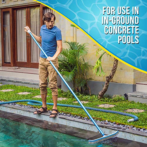 U.S. Pool Supply Professional 18" Stainless Steel Pool Algae Brush with EZ Clip Handle - Durable Bristles, Scrub Remove Calcium Buildup, Rust Stains on Concrete - Sweep Debris from Walls, Floors Steps