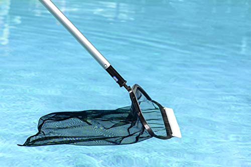 Poolmaster 21182 Premier Collection Solid-Core Aluminum Swimming Pool Leaf Rake with Durable Fine-Mesh Net, Medium, Silver