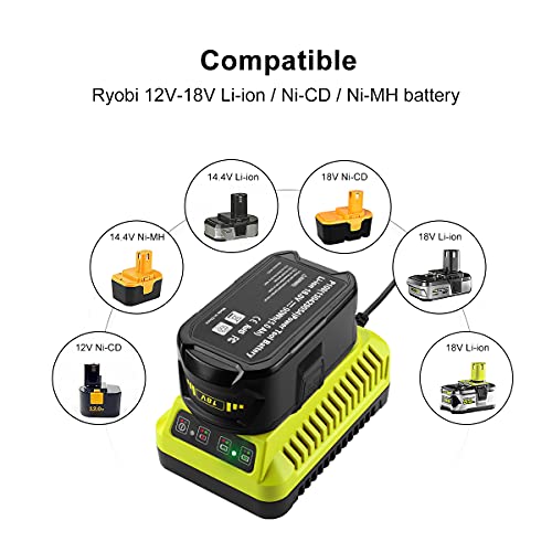 energup 2Pack 6.0Ah Replacement Ryobi 18V Lithium Battery for Ryobi 18-Volt ONE+ P104 P105 P102 P103 P107 P108 with a P117 Ryobi Battery Charger for Ryobi 18v Batteries